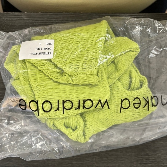 Naked Wardrobe Lime One Shoulder Cutout One Piece Bathing Suit Swimsuit Size S - Picture 3 of 8